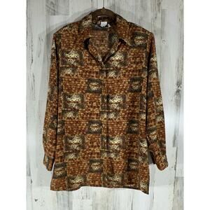 Beverly Rose USA Button Up Blouse Small (Large) Animal Basket Weave Vintage